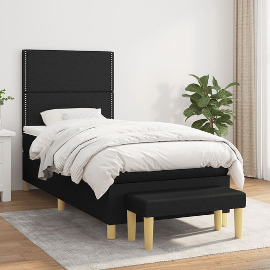 Lit à sommier tapissier avec matelas tissu noir 80x200 cm