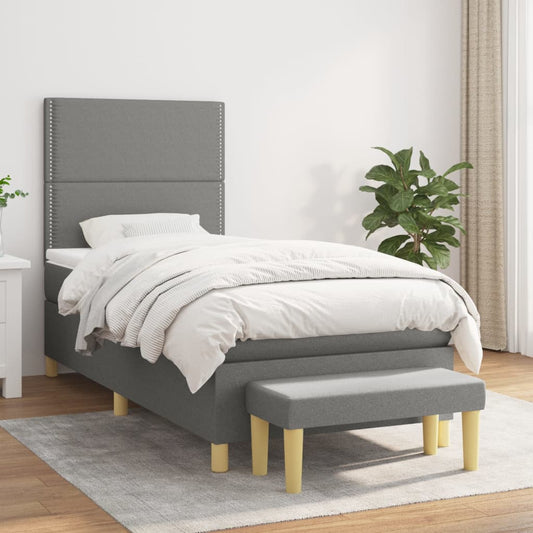 Lit sommier tapissier avec matelas tissu gris foncé 100x200 cm