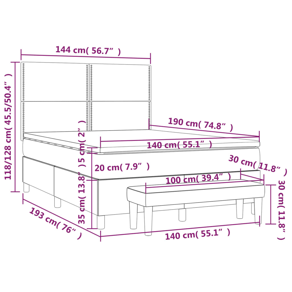 Boxspringbett mit Matratze Schwarz 140x190 cm Stoff