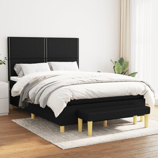 Lit à sommier tapissier avec matelas en tissu noir 140x190 cm