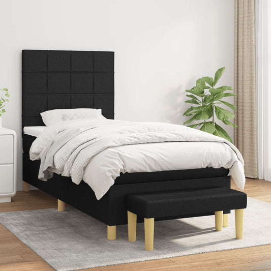 Lit à sommier tapissier avec matelas tissu noir 80x200 cm