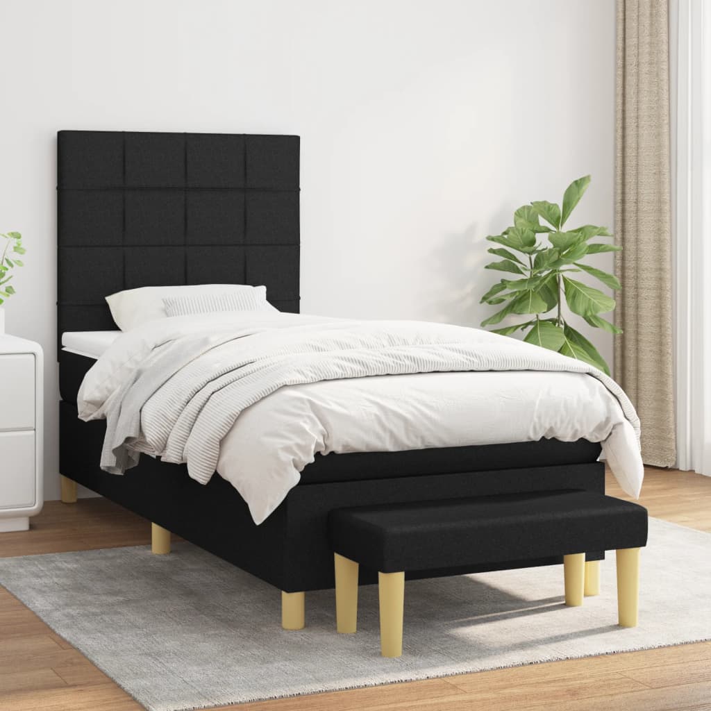 Box spring bed with mattress black 90x200 cm fabric