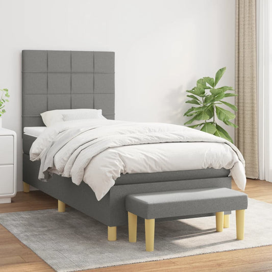 Lit sommier tapissier avec matelas tissu gris foncé 100x200 cm
