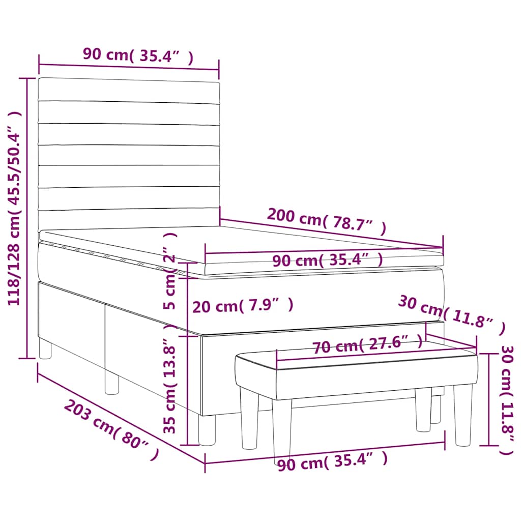 Boxspringbett mit Matratze Schwarz 90x200 cm Stoff