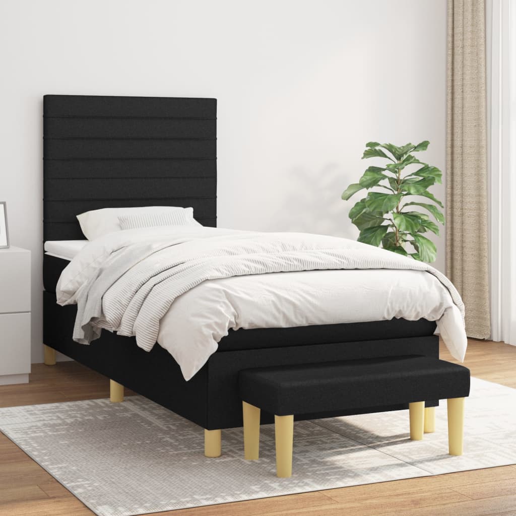 Box spring bed with mattress black 90x200 cm fabric
