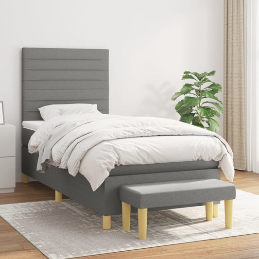 Lit sommier tapissier avec matelas tissu gris foncé 100x200 cm