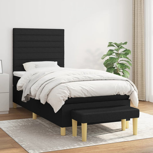 Lit à sommier tapissier avec matelas tissu noir 100x200 cm