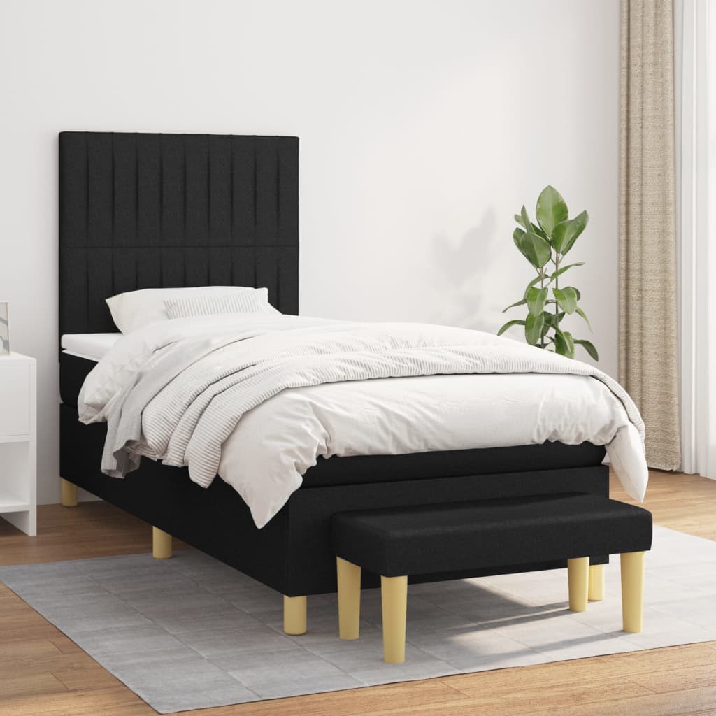 Lit à sommier tapissier avec matelas tissu noir 80x200 cm