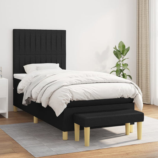 Lit à sommier tapissier avec matelas tissu noir 80x200 cm