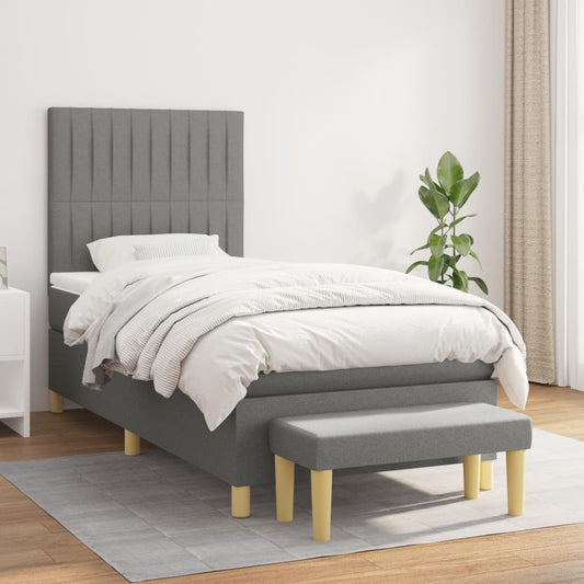 Lit sommier tapissier avec matelas tissu gris foncé 100x200 cm