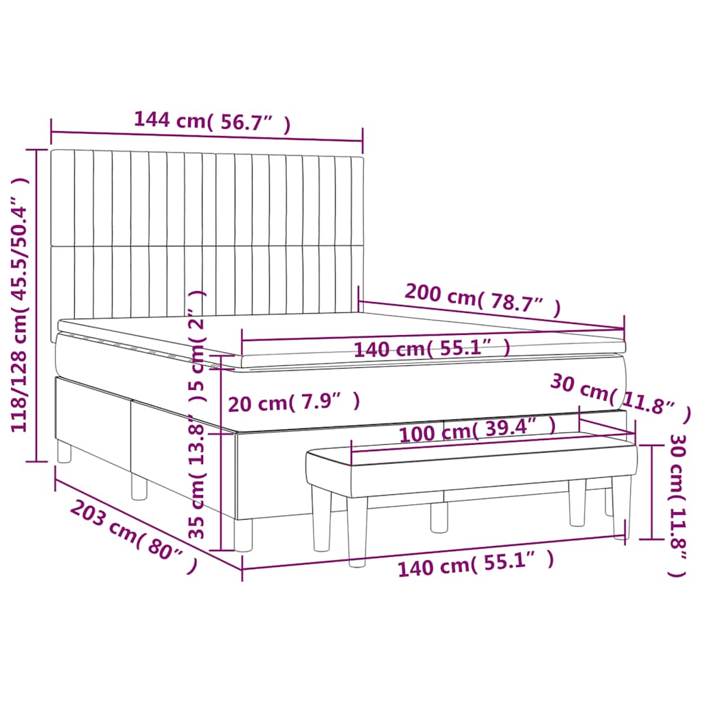 Boxspringbett mit Matratze Schwarz 140x200 cm Stoff