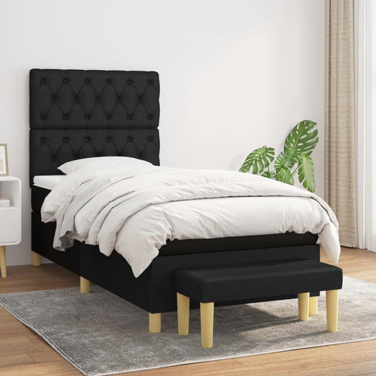 Lit à sommier tapissier avec matelas tissu noir 80x200 cm