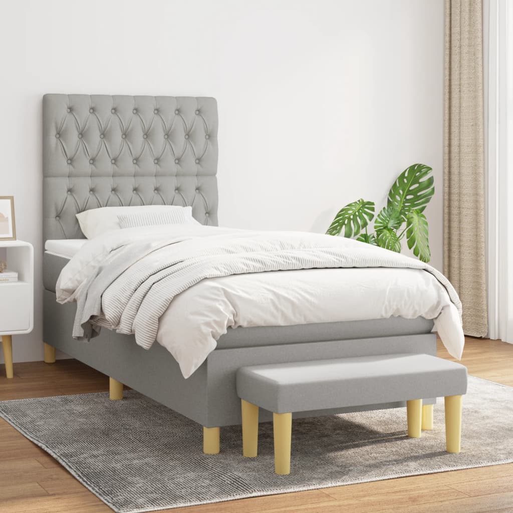 Boxspringbett mit Matratze Hellgrau 90x200 cm Stoff