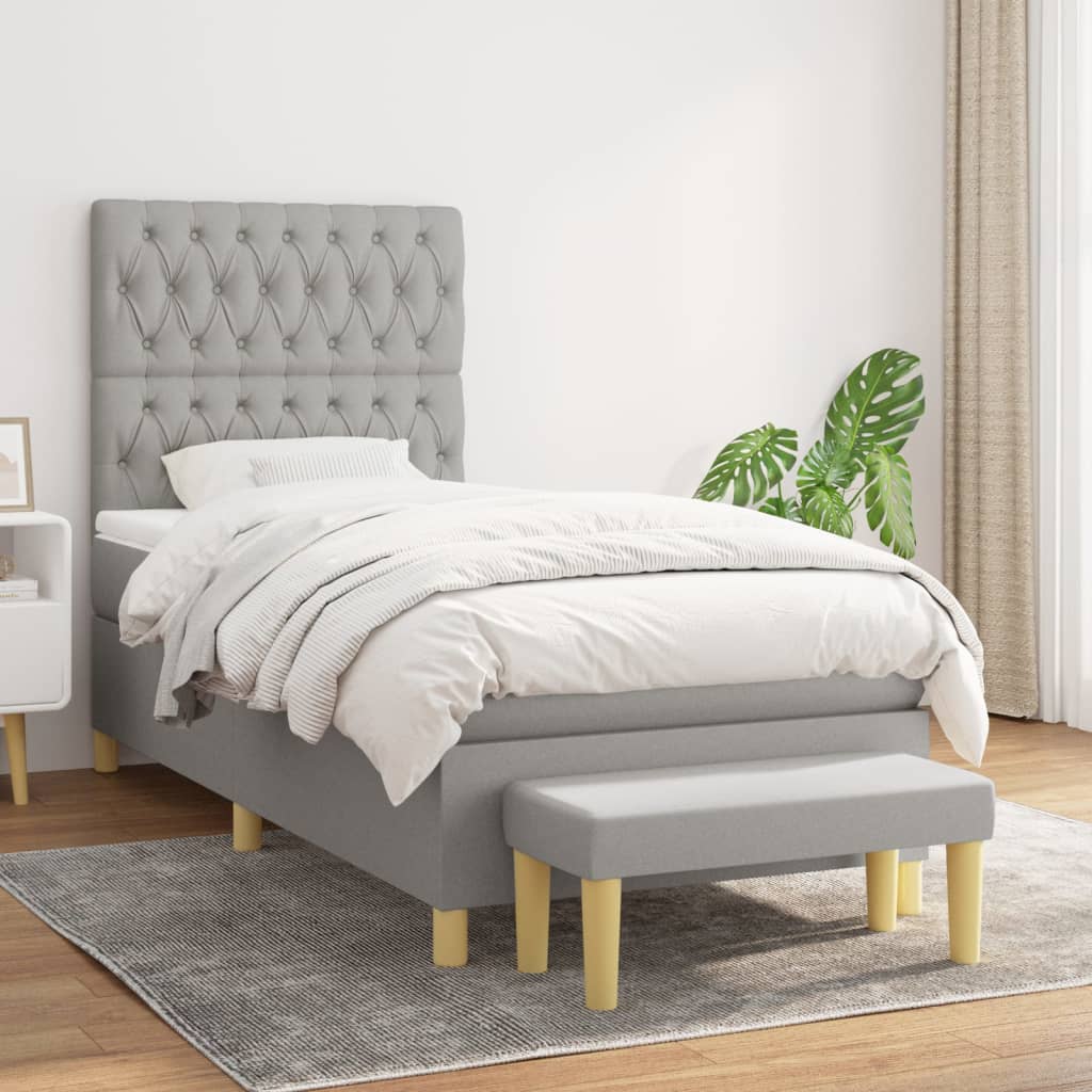 Boxspringbett mit Matratze Hellgrau 100x200 cm Stoff