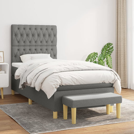 Lit sommier tapissier avec matelas tissu gris foncé 100x200 cm