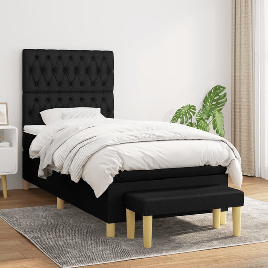 Lit à sommier tapissier avec matelas tissu noir 100x200 cm