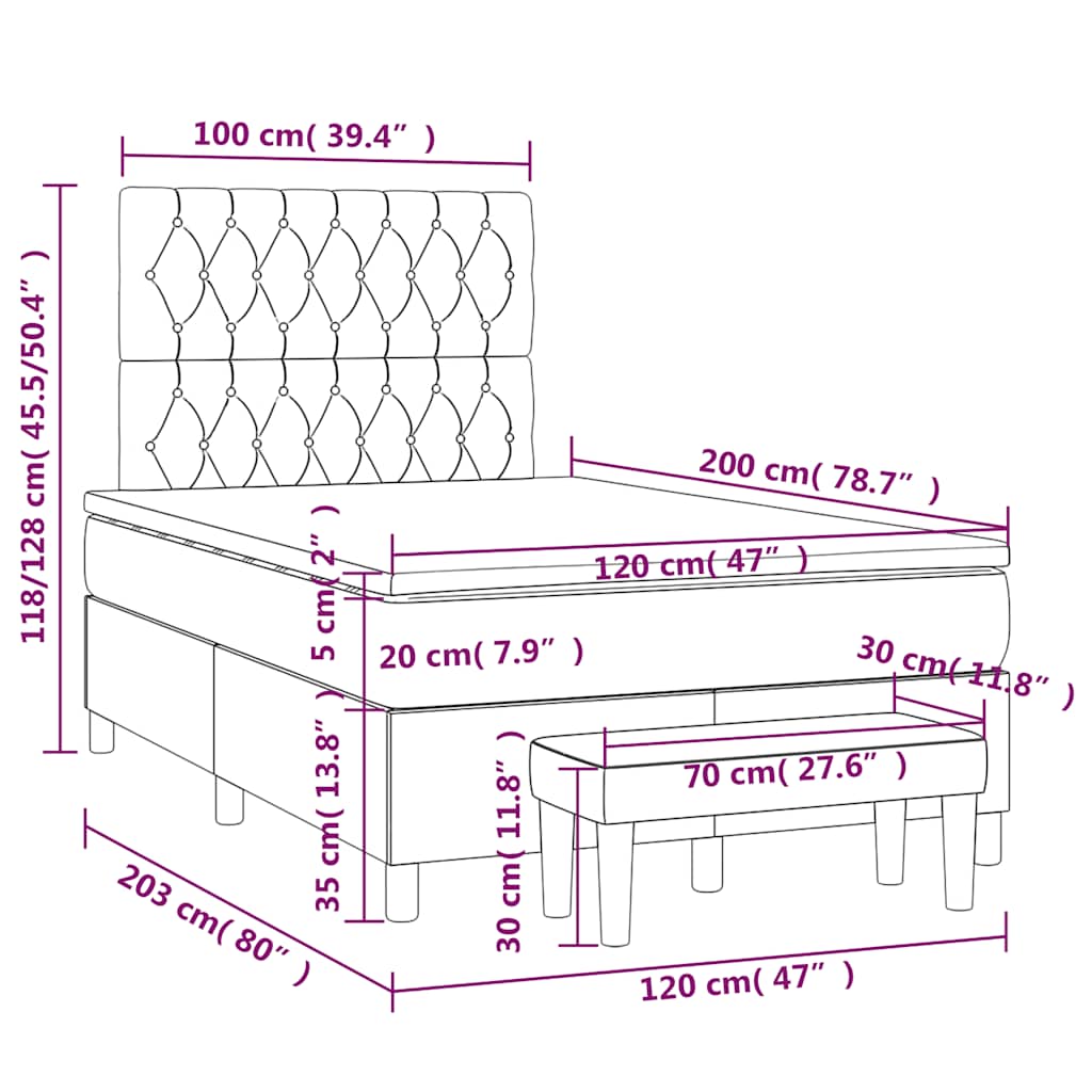 Boxspringbett mit Matratze Schwarz 120x200 cm Stoff