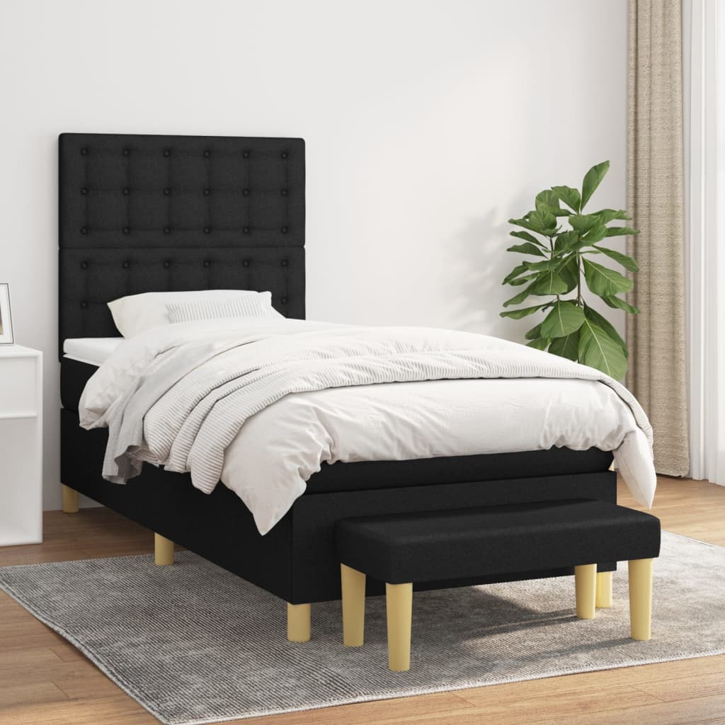 Lit à sommier tapissier avec matelas tissu noir 80x200 cm