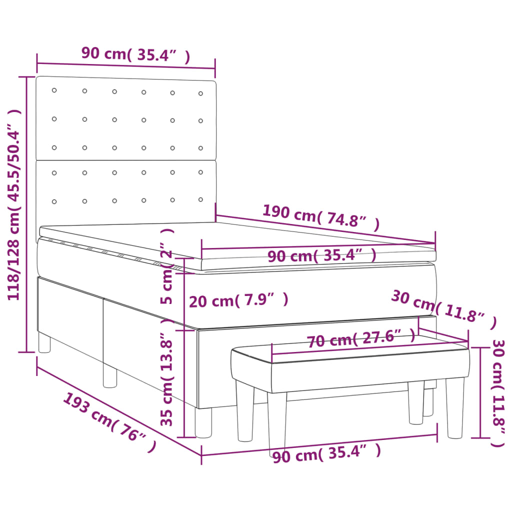 Boxspringbett mit Matratze Blau 90x190 cm Stoff