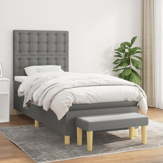 Lit sommier tapissier avec matelas tissu gris foncé 100x200 cm