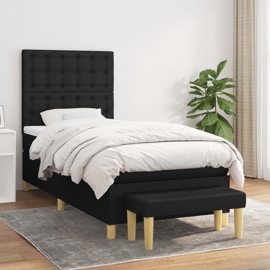 Lit à sommier tapissier avec matelas tissu noir 100x200 cm