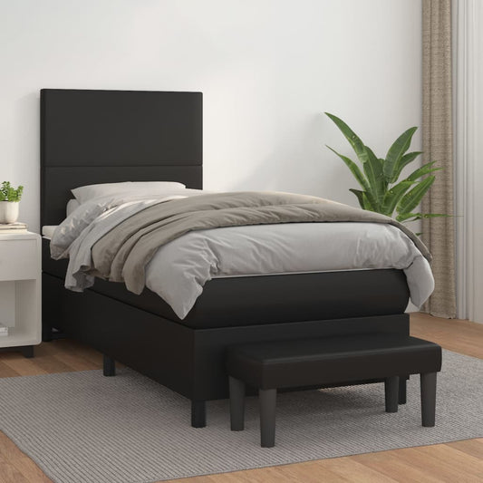 Lit à sommier tapissier avec matelas noir 80x200 cm en cuir artificiel