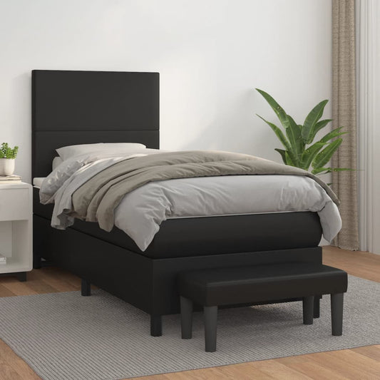 Lit à sommier tapissier avec matelas noir 90x190 cm en similicuir