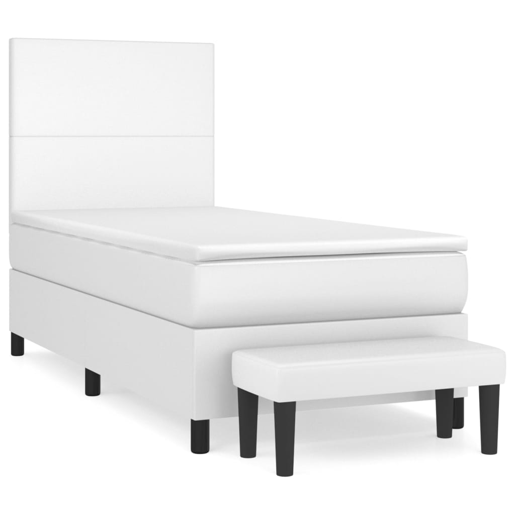 Lit à sommier tapissier avec matelas blanc 90x190 cm en similicuir
