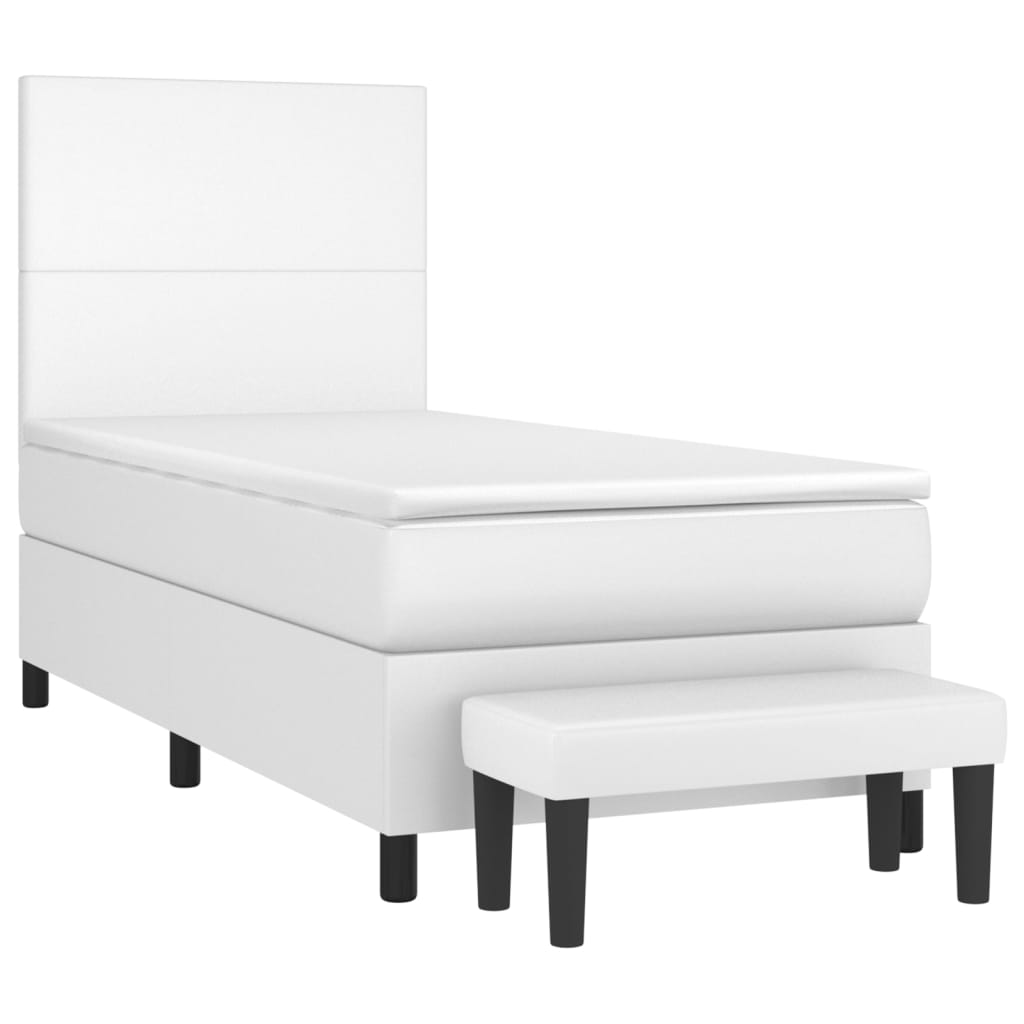 Lit à sommier tapissier avec matelas blanc 90x190 cm en similicuir