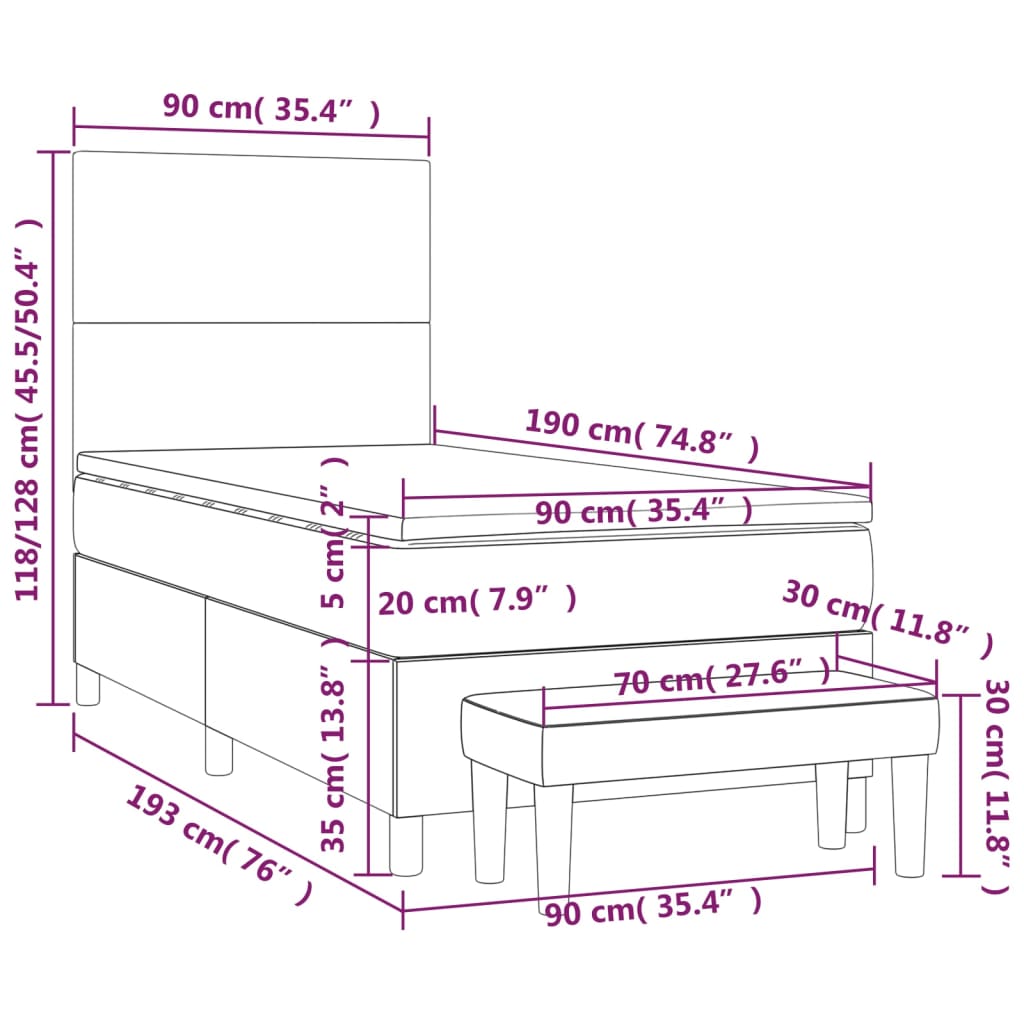 Lit à sommier tapissier avec matelas blanc 90x190 cm en similicuir