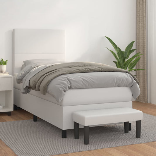 Lit à sommier tapissier avec matelas blanc 90x200 cm en similicuir