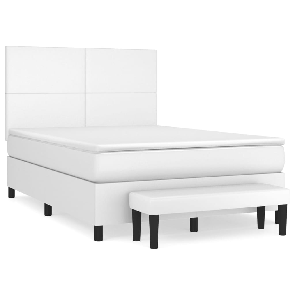 Boxspringbett mit Matratze Weiß 140x190 cm Kunstleder
