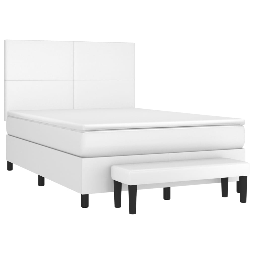 Boxspringbett mit Matratze Weiß 140x190 cm Kunstleder