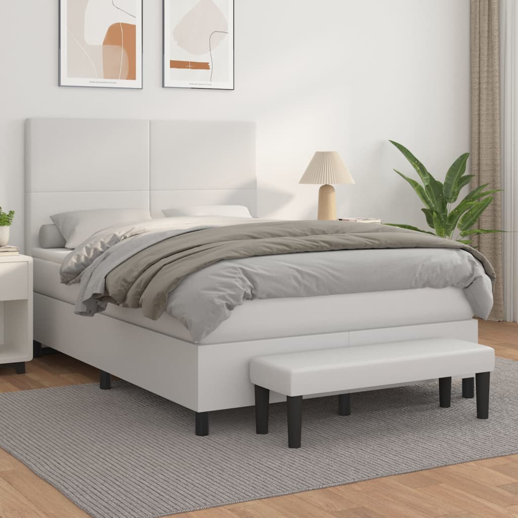 Boxspringbett mit Matratze Weiß 140x190 cm Kunstleder