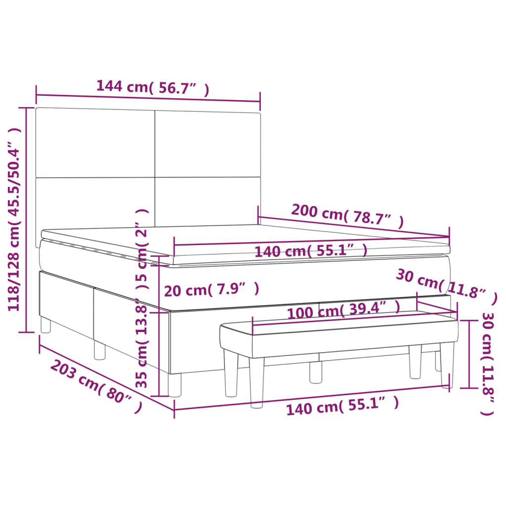 Boxspringbett mit Matratze Weiß 140x200 cm Kunstleder