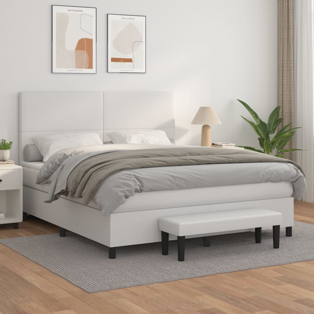 Boxspringbett mit Matratze Weiß 160x200 cm Kunstleder