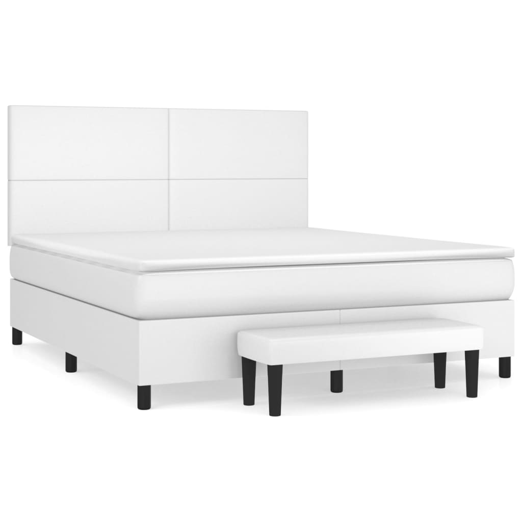 Boxspringbett mit Matratze Weiß 180x200 cm Kunstleder