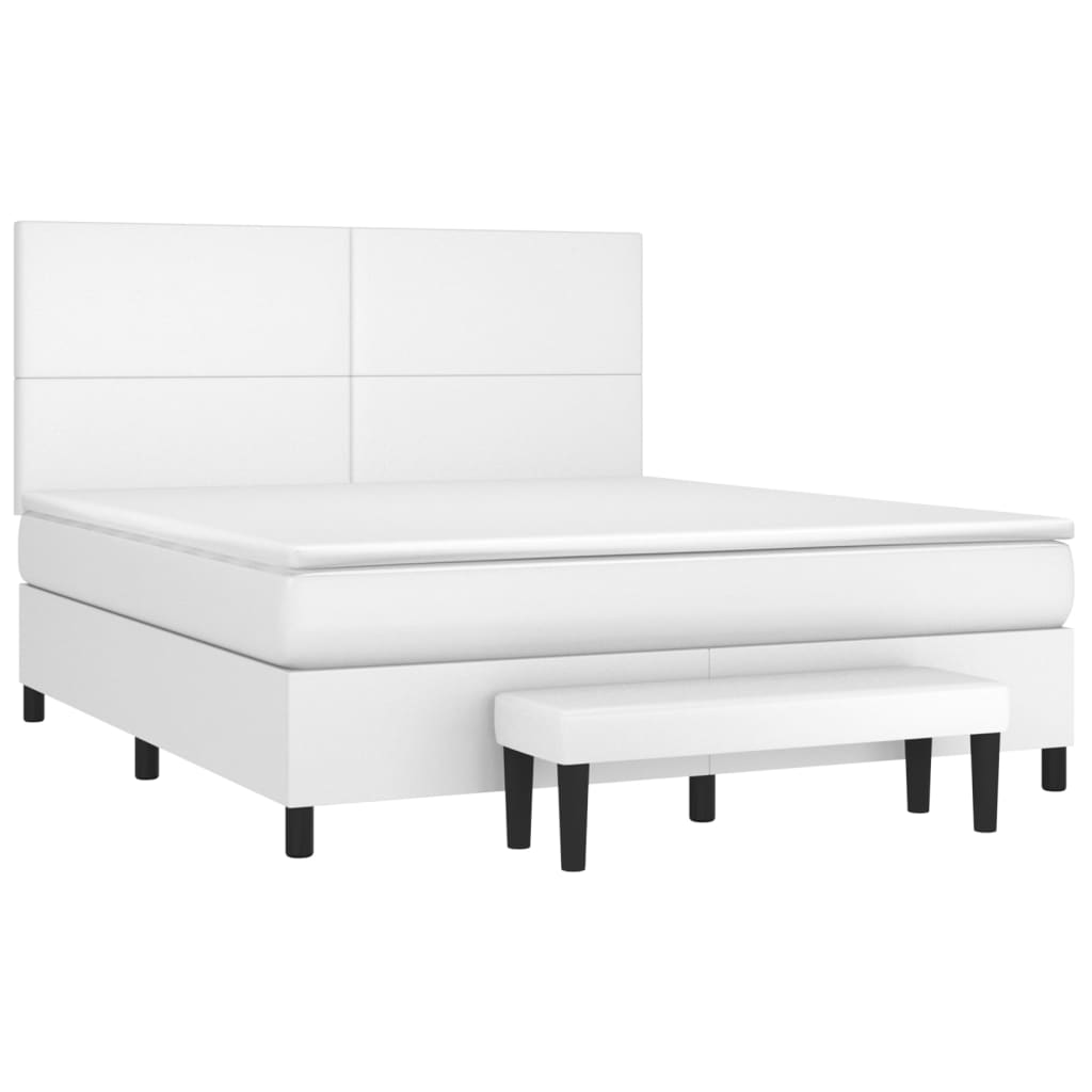 Boxspringbett mit Matratze Weiß 180x200 cm Kunstleder
