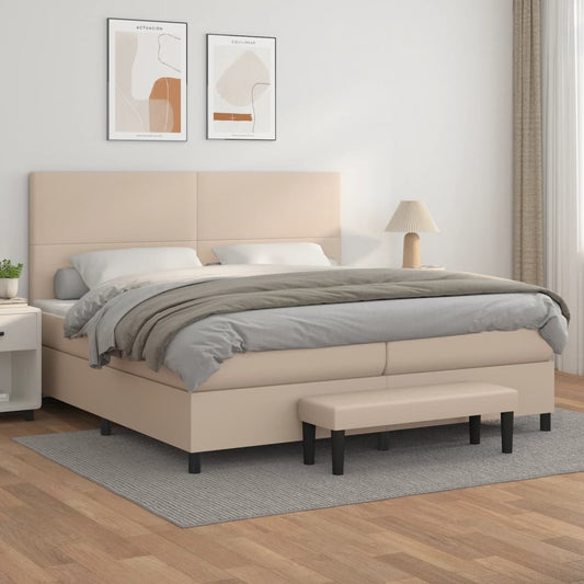Matelas à sommier tapissier cappuccino-marron 200x200cm cuir artificiel