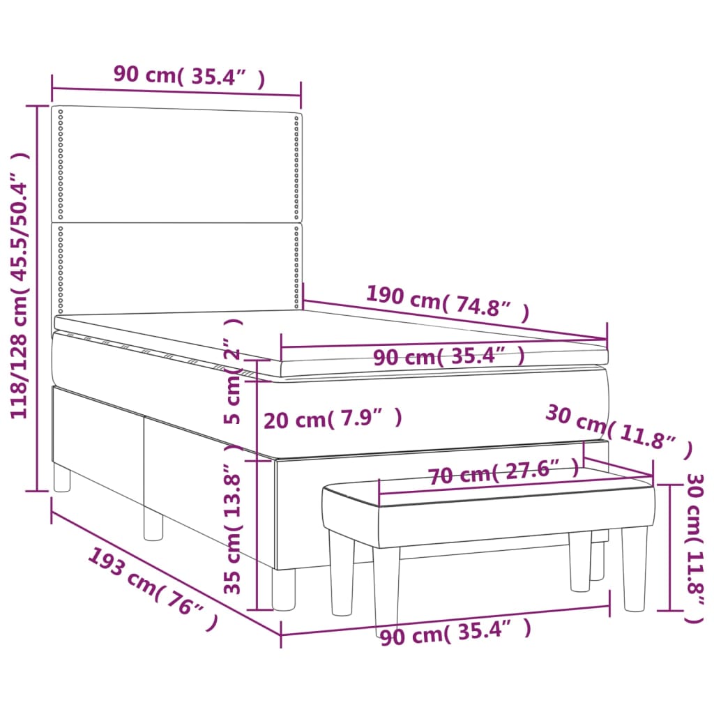 Boxspringbett mit Matratze Schwarz 90x190 cm Kunstleder