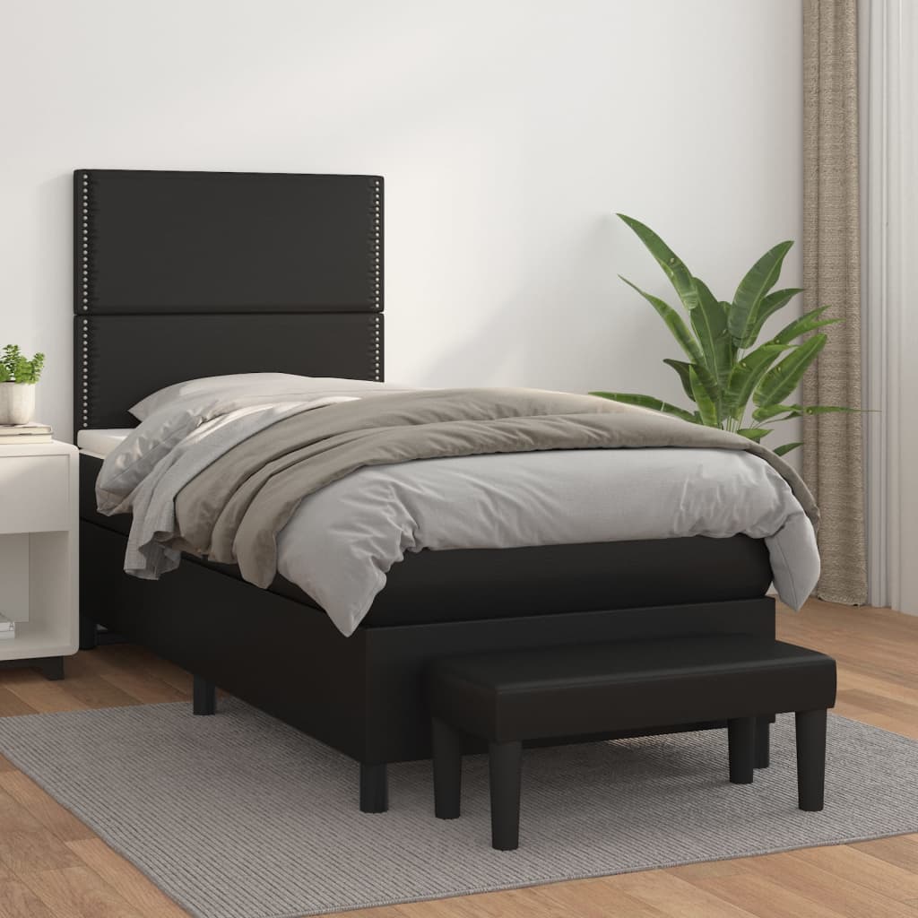 Lit à sommier tapissier avec matelas noir 90x190 cm en similicuir