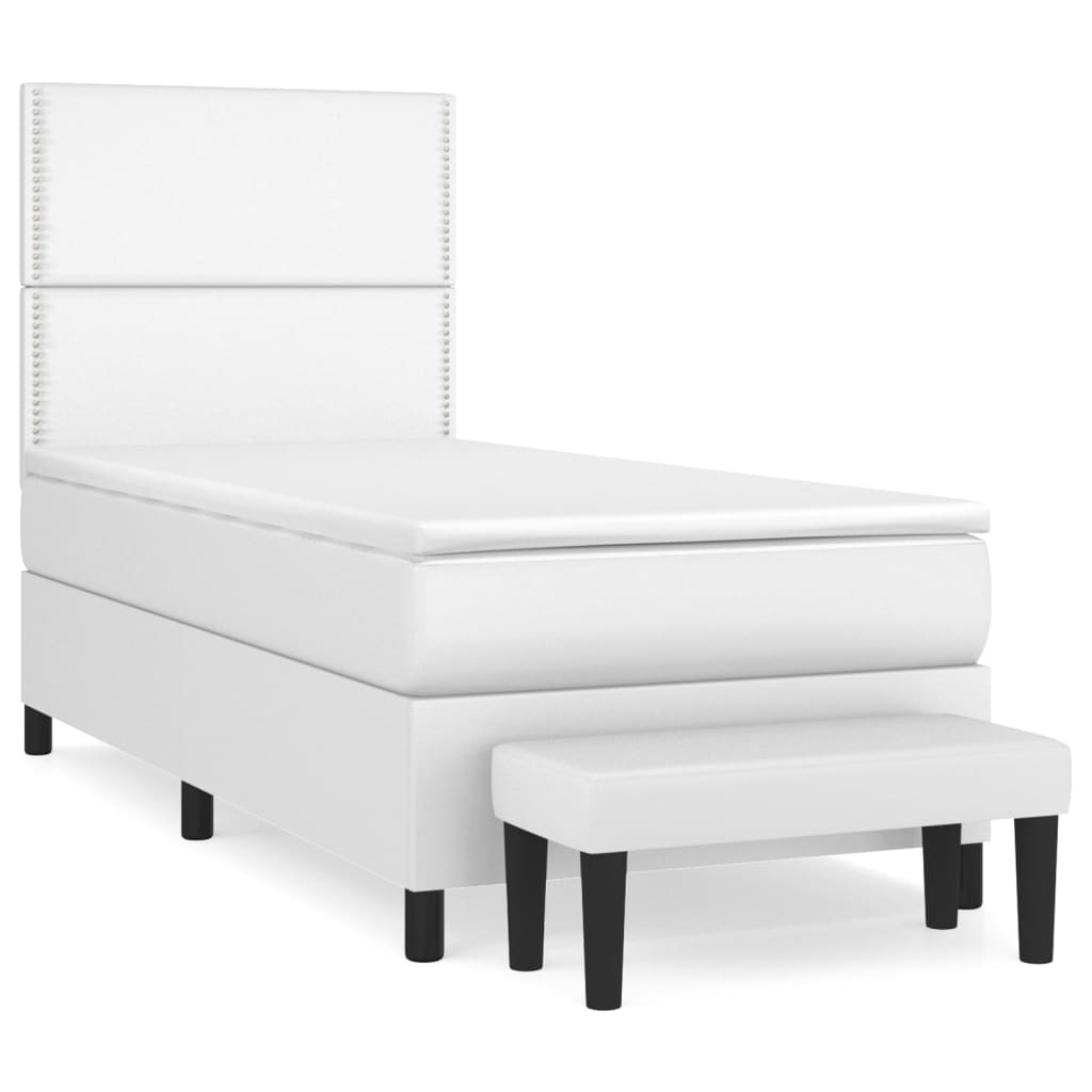 Lit à sommier tapissier avec matelas blanc 90x200 cm en similicuir