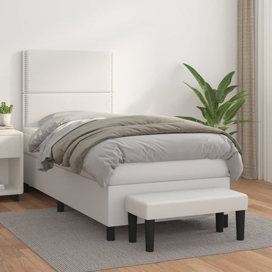 Lit à sommier tapissier avec matelas blanc 90x200 cm en similicuir