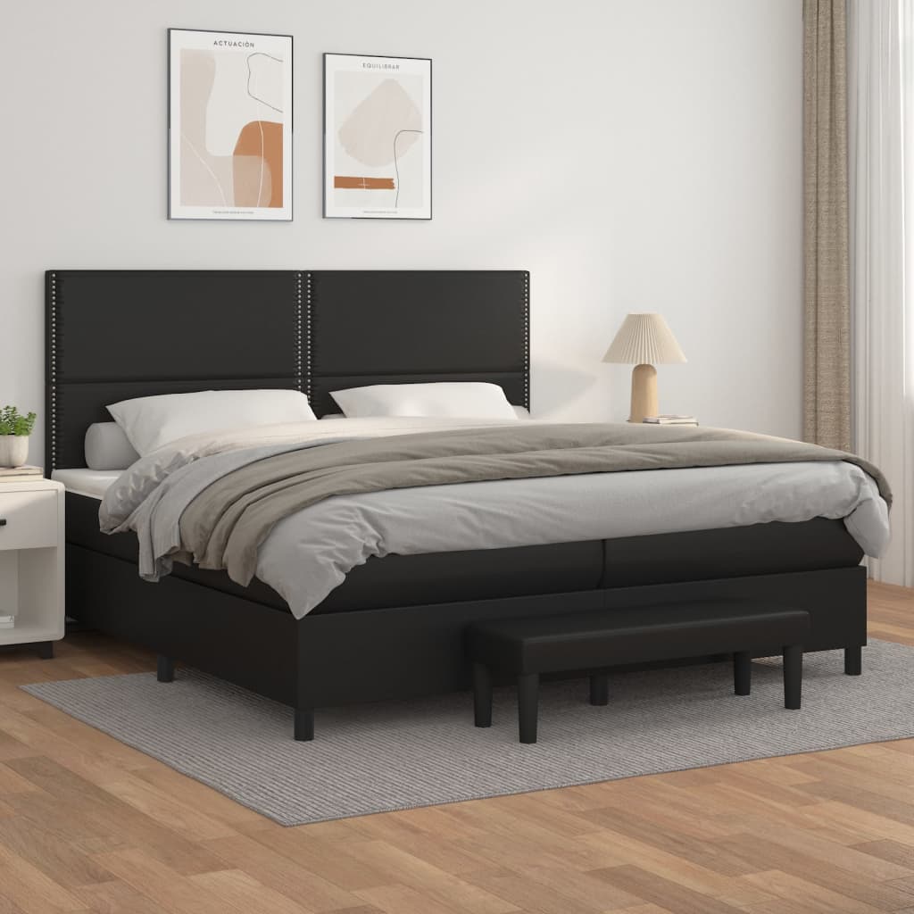 Lit à sommier tapissier avec matelas noir 200x200 cm en similicuir