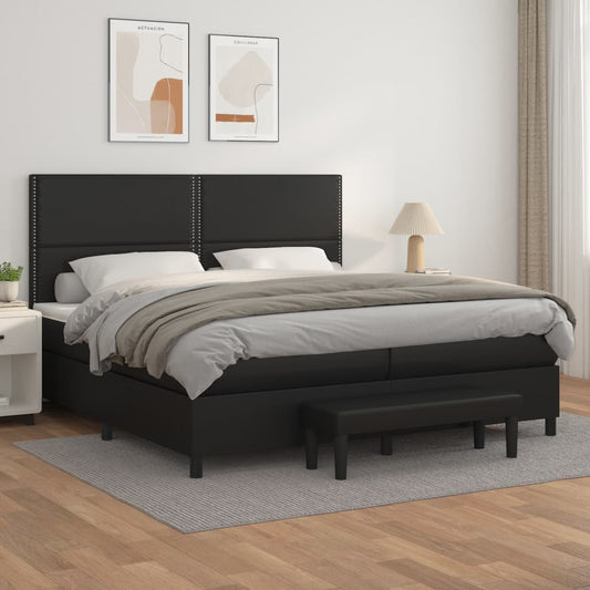 Lit à sommier tapissier avec matelas noir 200x200 cm en similicuir