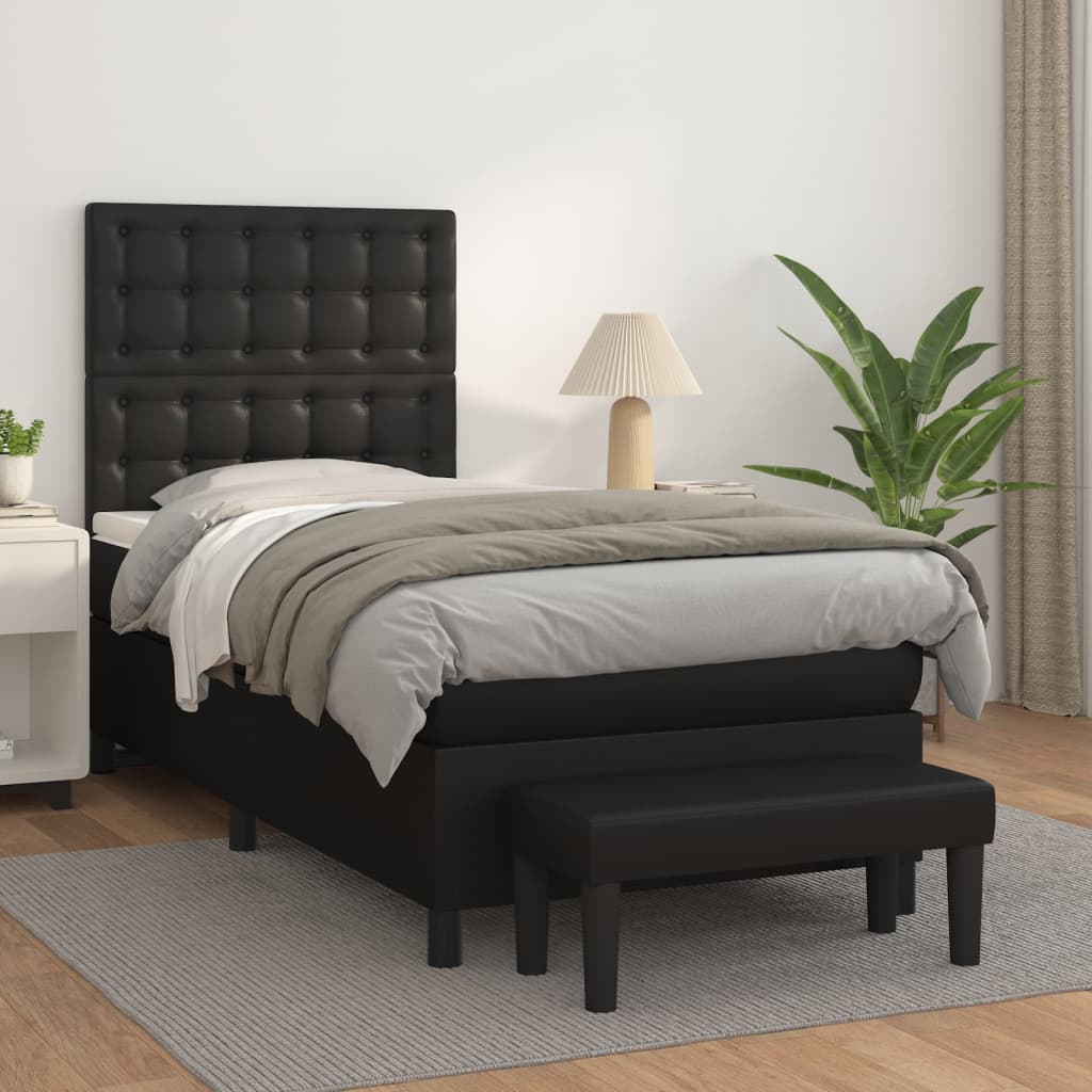 Box spring bed with mattress black 90x190 cm artificial leather
