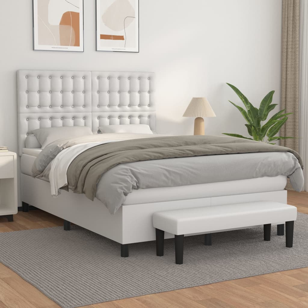 Boxspringbett mit Matratze Weiß 140x190 cm Kunstleder