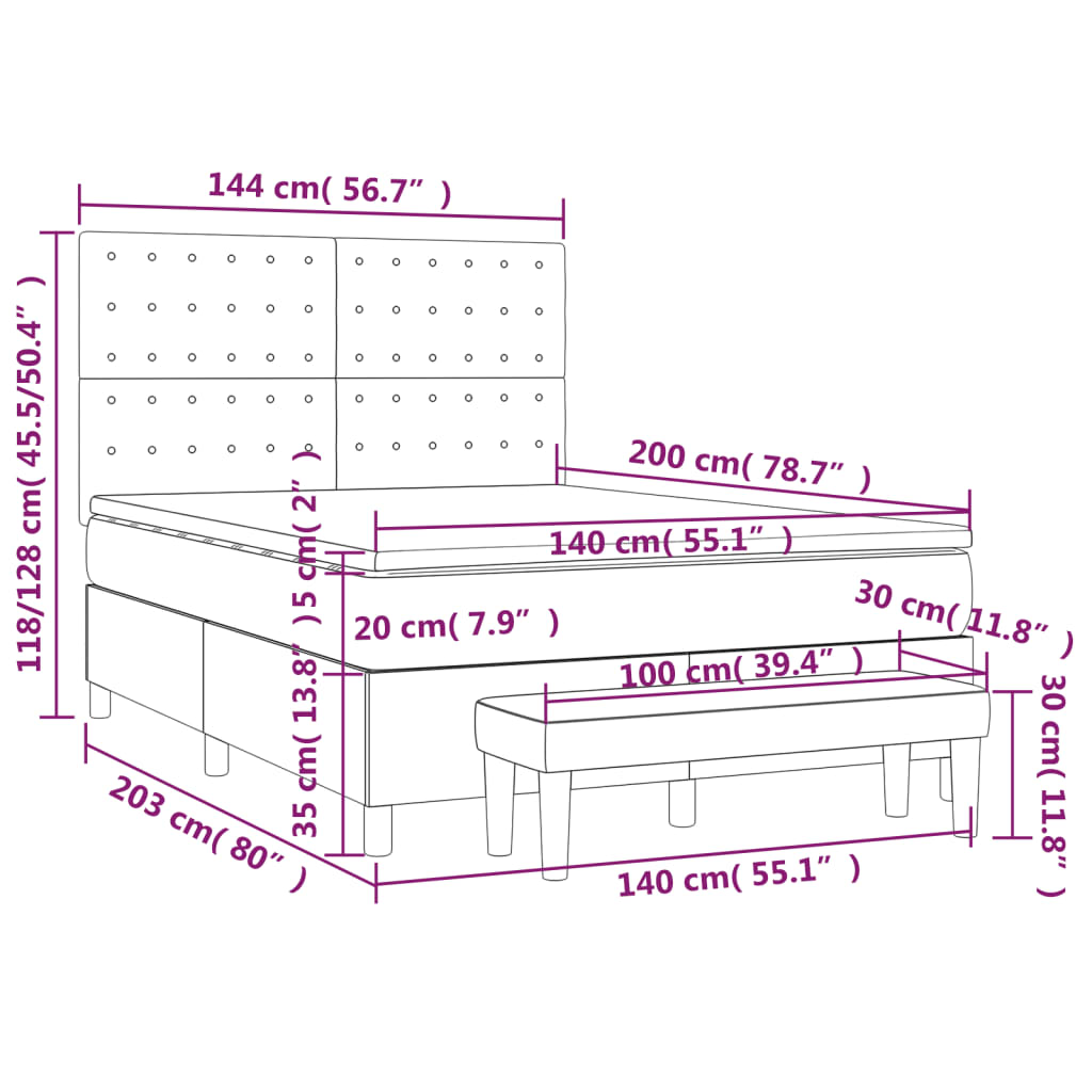 Boxspringbett mit Matratze Weiß 140x200 cm Kunstleder