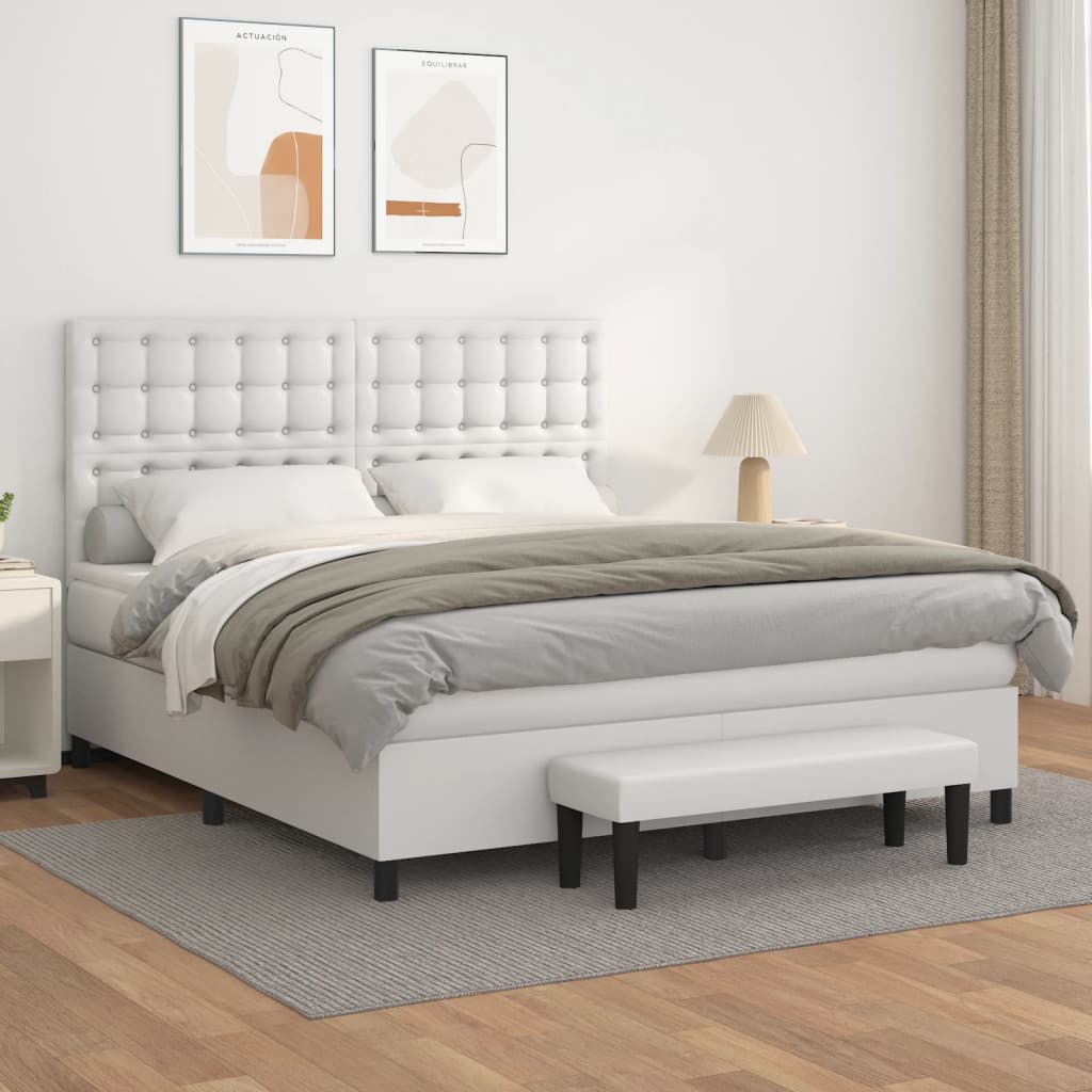 Boxspringbett mit Matratze Weiß 160x200 cm Kunstleder