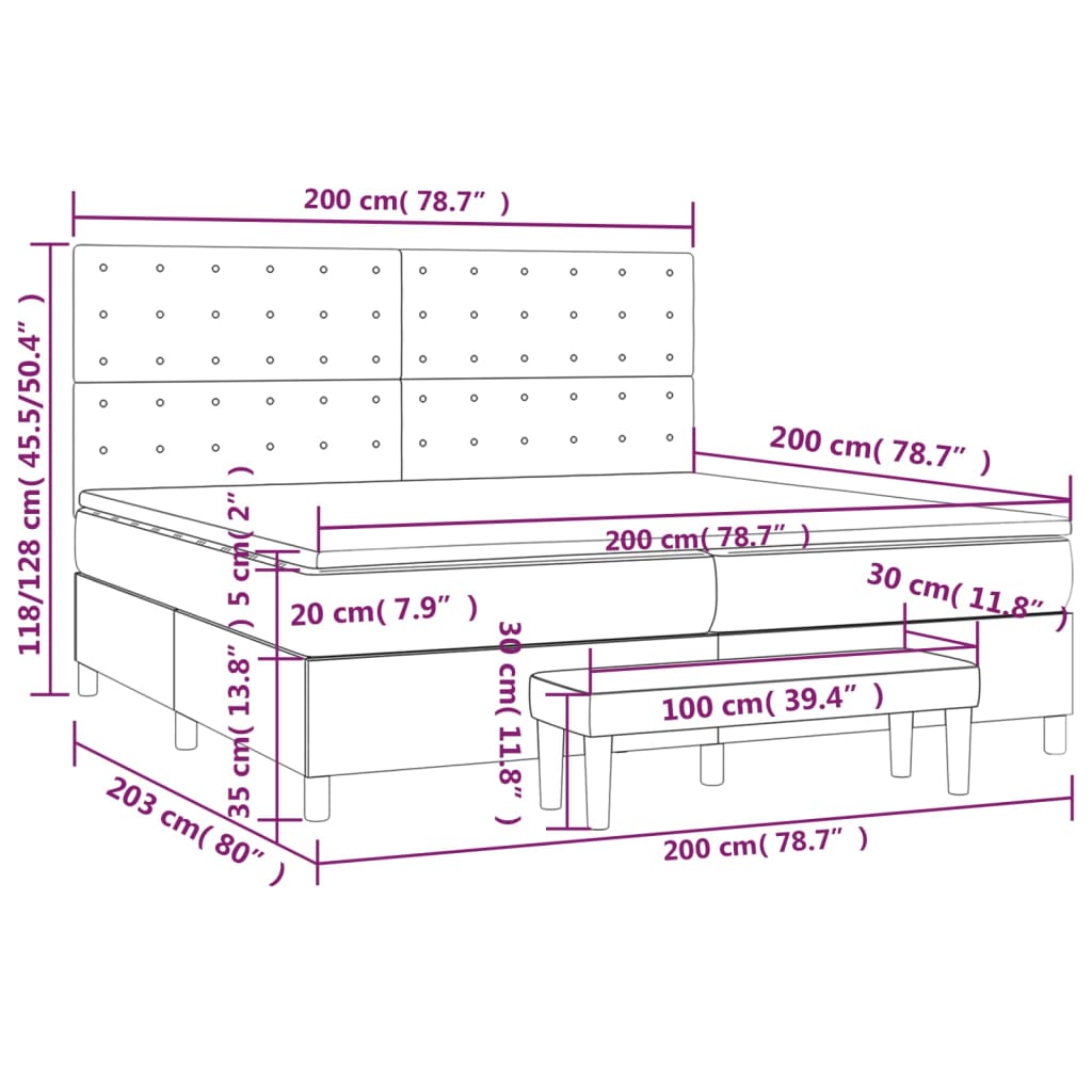 Lit à sommier tapissier avec matelas noir 200x200 cm en similicuir